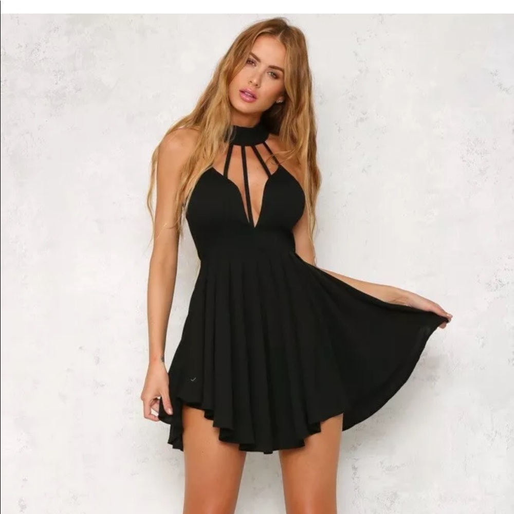 Hello Molly Black Strappy Mini Dress Large L